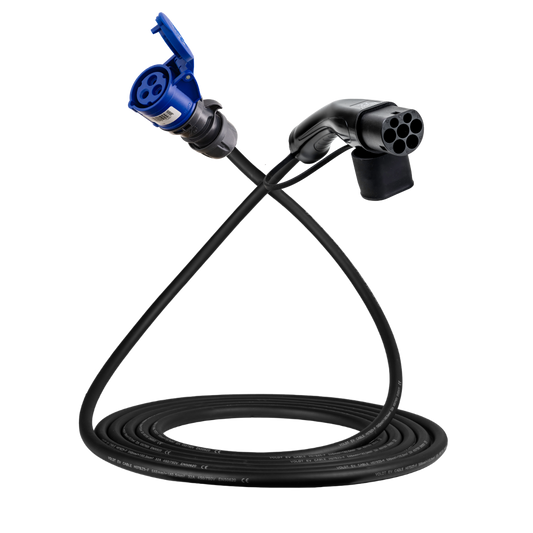 Cabo adaptador tipo 2 (lado da estação de carga) para tomada de comando azul de 3 pólos