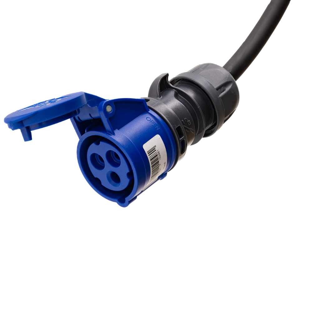Cabo adaptador tipo 2 (lado da estação de carga) para tomada de comando azul de 3 pólos
