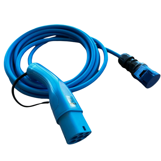 Adapter kabel type 2 (strona stacji ładowania) do 3-biegunowego gniazda 16A niebieskiego CEE