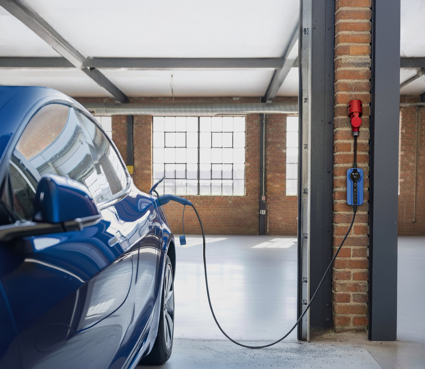 Type 2 - 32A red commando socket | 3 phase | Adjustable 8A - 32a | 22kW charging cable